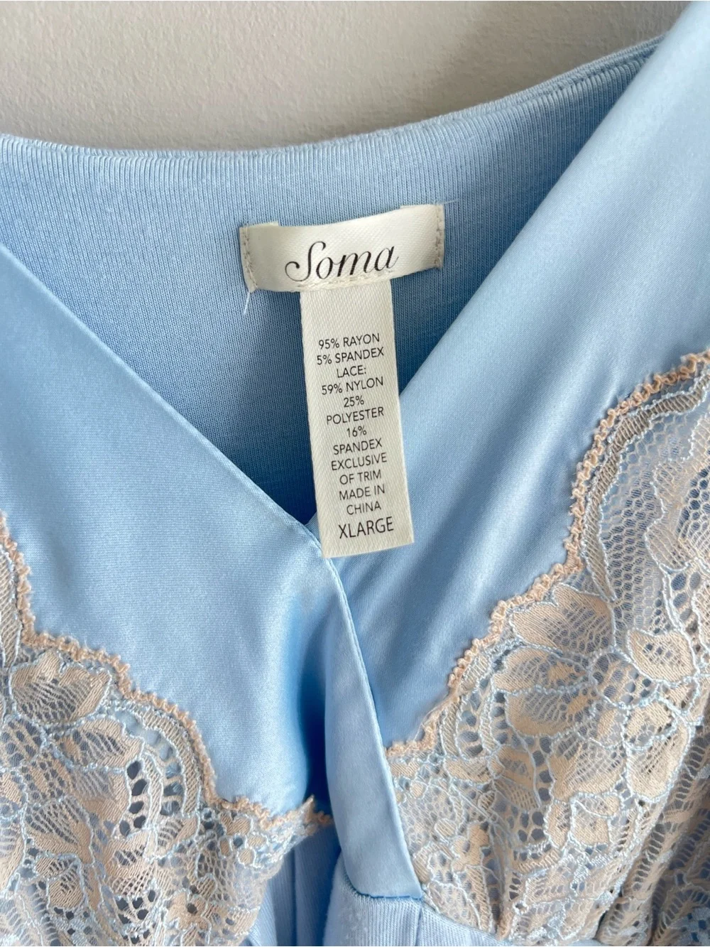 Soma cool nights powder blue and lace sleeveless v neck wrap nightgown size xl